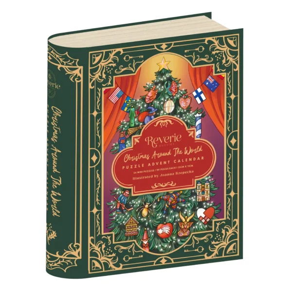 Calendrier de l'avent puzzle Christmas Around the World de Reverie puzzles de 24x 99 pièces, puzzle noël, puzzle adulte illustré, puzzle tour du monde