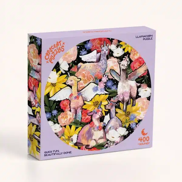 puzzle llamacorn de crescent puzzle de 400 pièces, puzzle rond coloré et drôle