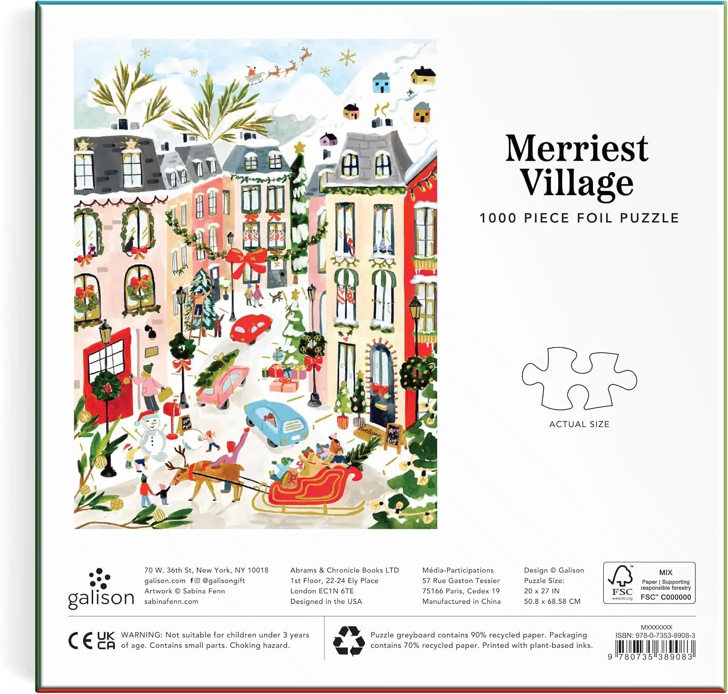 puzzle merriest village de galison de 1000 pièces dos de la boite