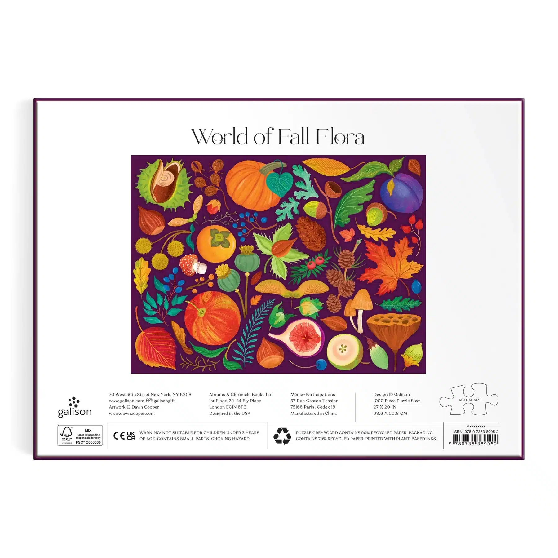 puzzle world of fall flora de galison de 1000 pièces dos de la boite