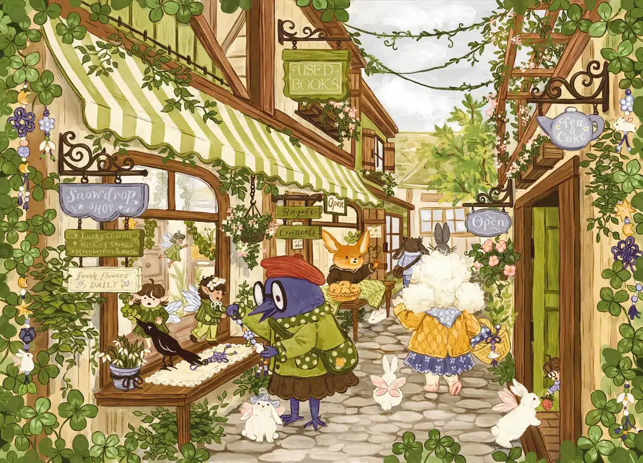 puzzle la pauz shopping at moonberry market 500 pieces illu